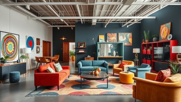 Modern interior showroom illustrates color theory in paint choices.