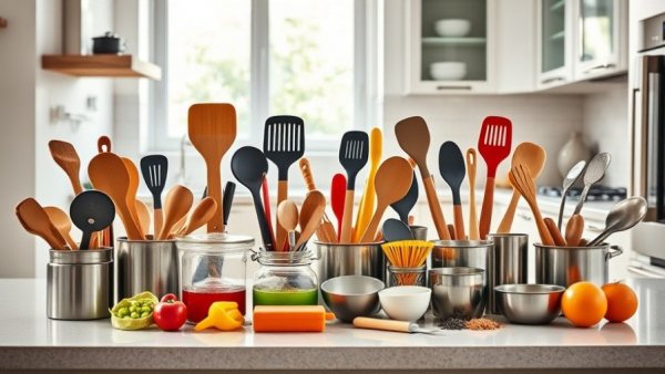 Kitchen gadgets for easy cooking on a modern countertop.