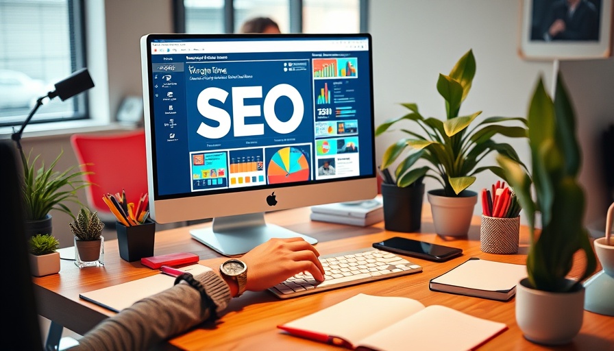 Modern office desk with SEO screen and stationery, Calgary SEO Consultant.