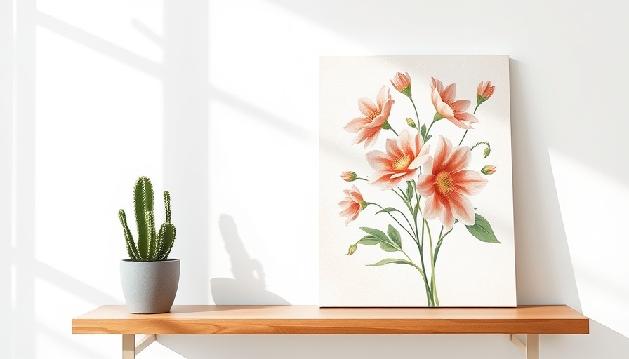 Floral painting and cactus on a shelf highlight why framing and printing pictures matter.
