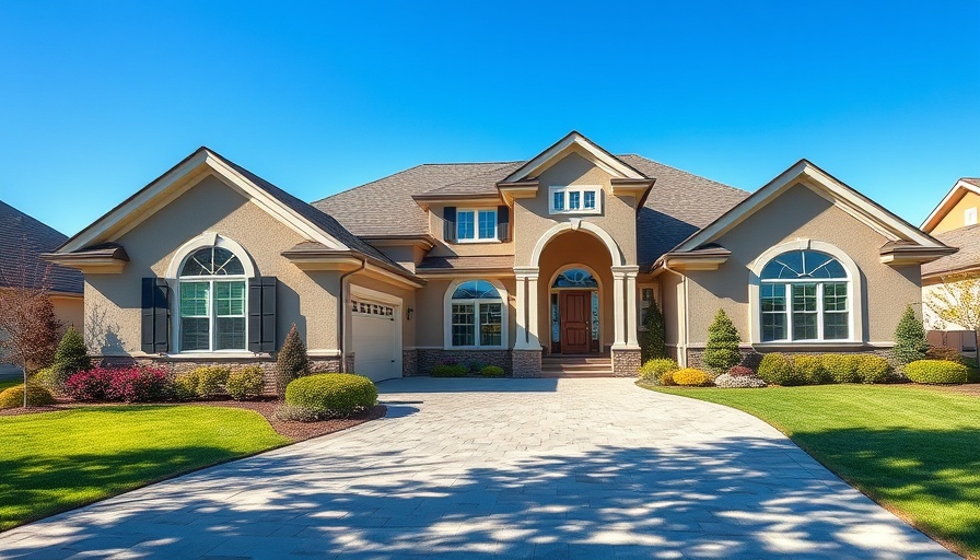 Suburban home with new exterior wall coatings under blue sky.
