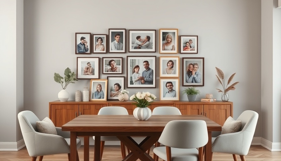 Creative family photo wall ideas in a modern dining room setting.