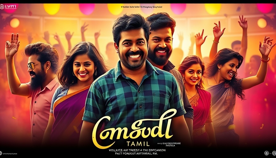 Vibrant Tamil Cinema posters with joyous silhouettes, musical theme.