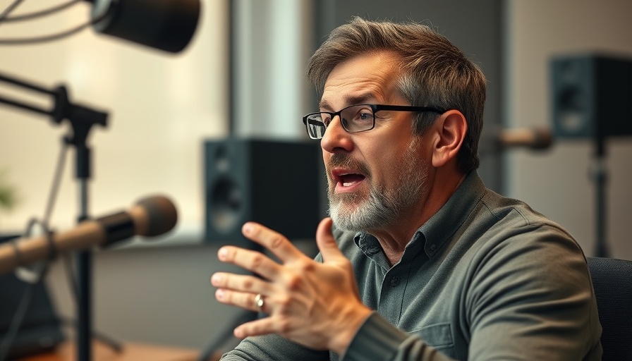 Middle-aged man discusses addiction causes passionately in a studio.