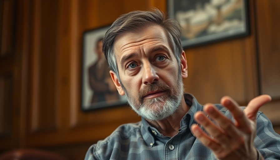 Middle-aged man discussing sleep apnea and Alzheimer's disease risk in a warm-lit room.