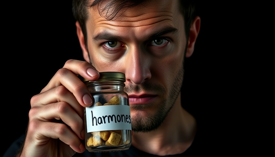 Man holding hormone jar for menopause management strategies discussion.