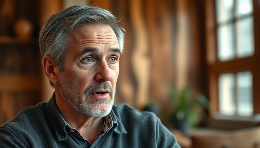 Middle-aged man discussing supplements in a cozy indoor setting.