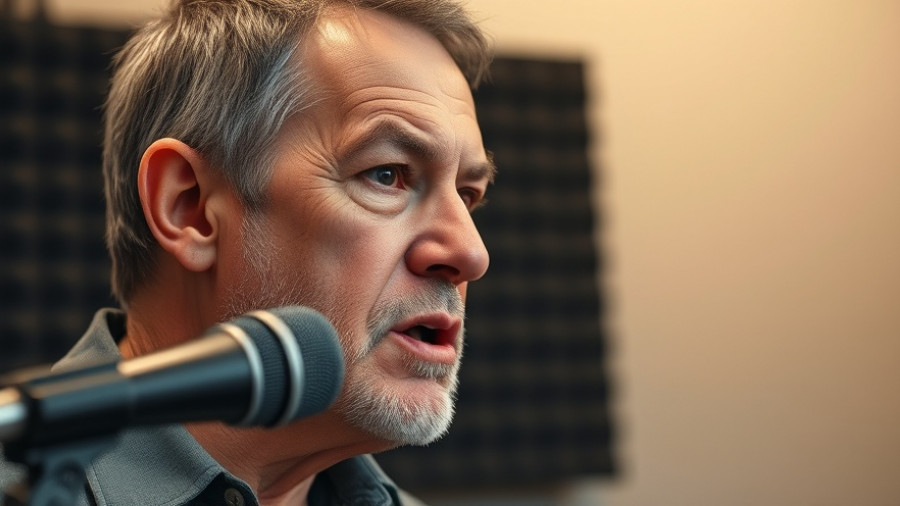 Middle-aged man discusses environmental health on podcast.