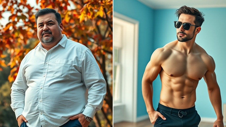 Transformation journey image showing weight loss success.