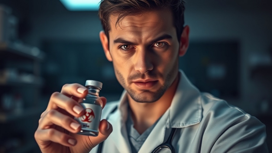 Medical professional holding a biohazard vial, Tuberculosis Deadlier Than the Plague.