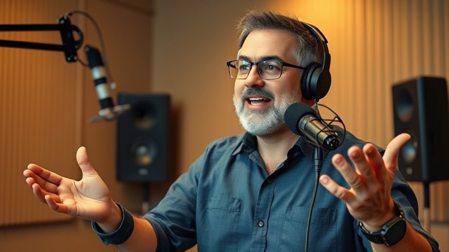 Middle-aged man enthusiastically explaining concepts about hidden toxins in a studio.