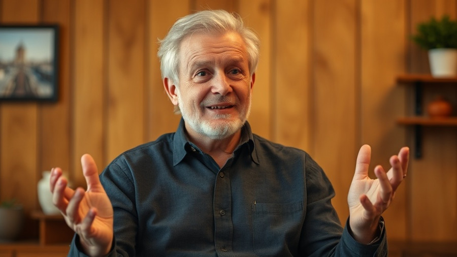 Middle-aged man discusses insomnia disorder symptoms.