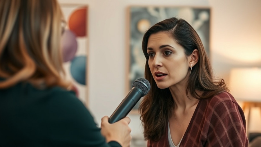 Focused woman discussing health in a studio setting.