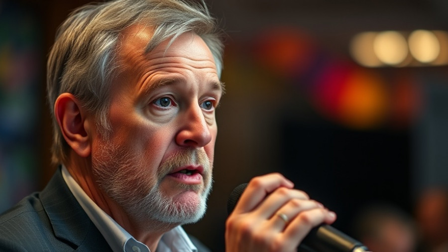 Middle-aged man discusses wellness topic with microphone in studio.