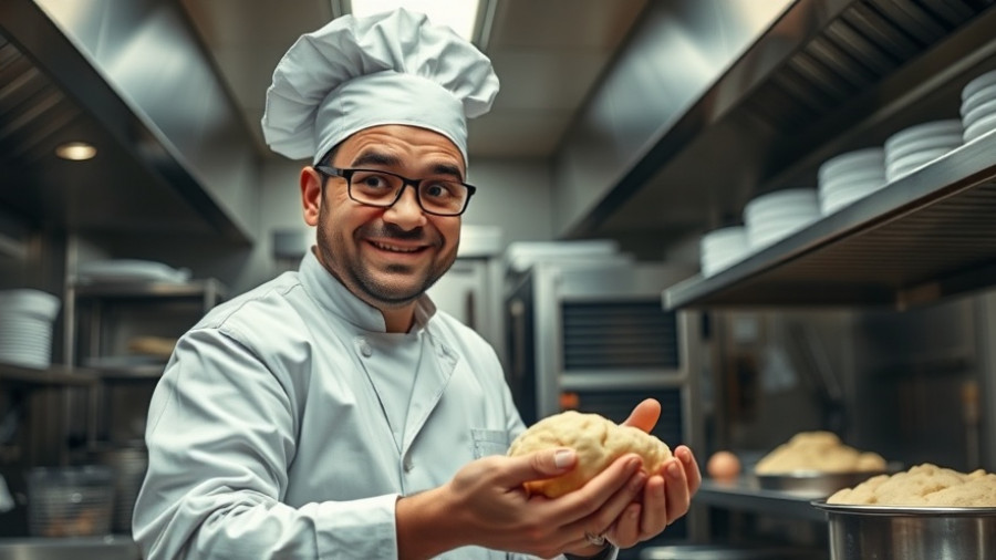 Chef exploring unconventional food choices in a kitchen.