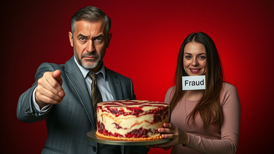 Man points at cake, labeled woman, Big Pharma and Social Media Influencers theme.