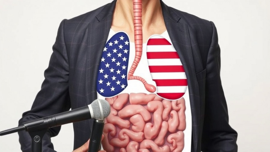 Gut Health Crisis in America concept with man and illustrated torso.