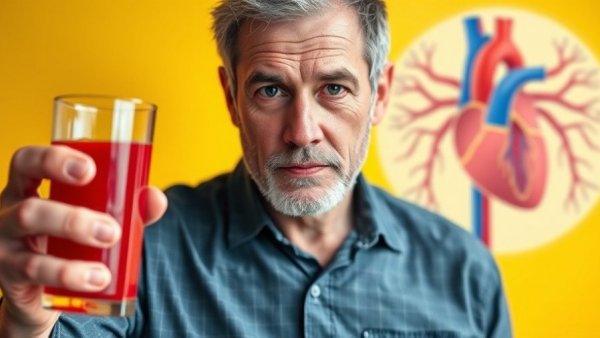 Middle-aged man with juice promoting heart health.