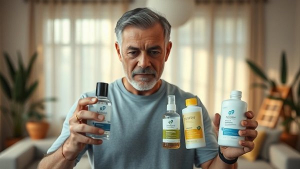 Man showcasing hydration and recovery products in modern setting.