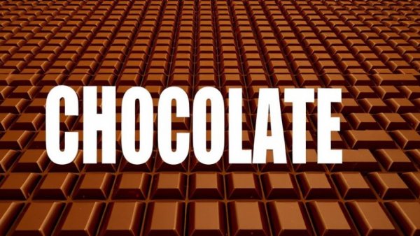 Neatly aligned chocolates with thought-provoking text overlay.