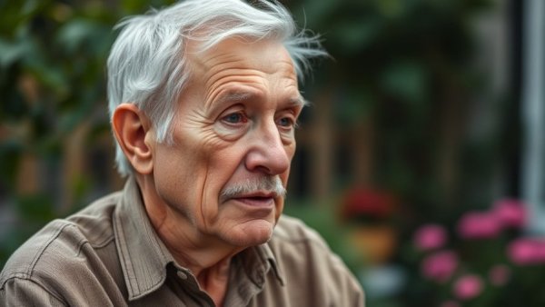 Older man discussing health, weight loss, brain health focus.