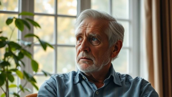 Thoughtful older man reflecting in a relaxed setting. Breakups Hurt Like Broken Bones.