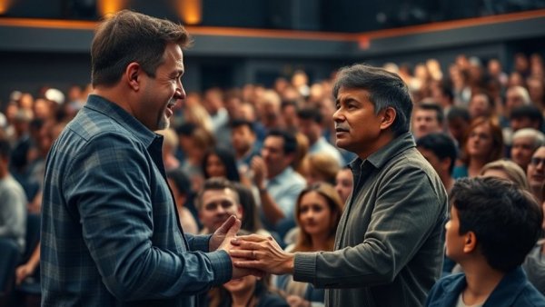 Motivational speaker guiding young man, taking control of your life.