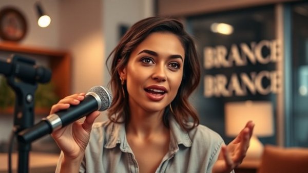 Confident woman discussing food lies in America during an interview.