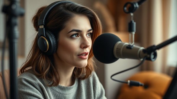 Woman discussing gut health on a podcast, women's gut health.