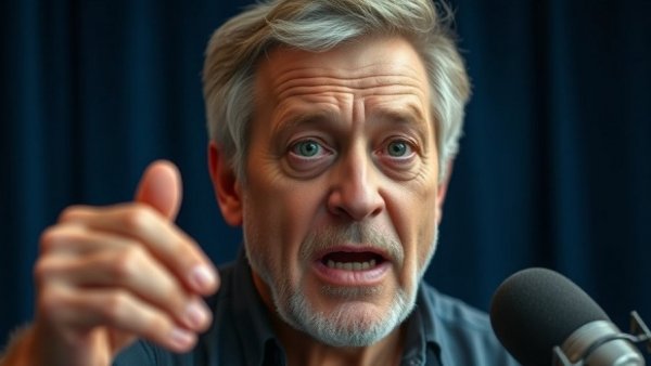 Gratitude in the Workplace: Middle-aged man speaking passionately in studio.