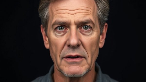 Serious middle-aged man discussing food choices.