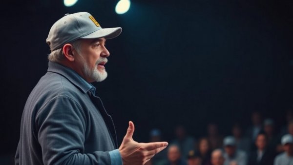 Middle-aged man speaking about triggers that affect us, wearing cap and headset.