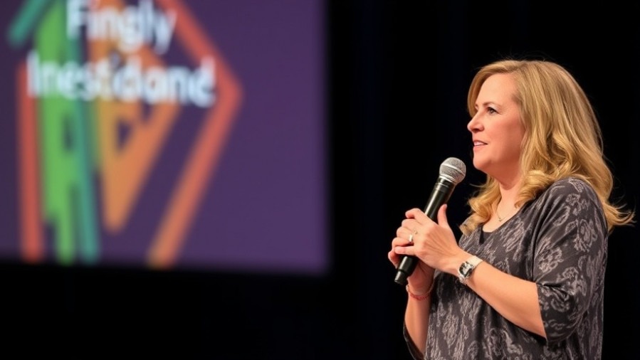 Confused woman speaking with hand gesture and text overlay, indoor.