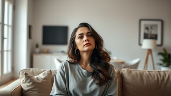 Thoughtful woman pondering strategies for productivity in 2026, calm setting.