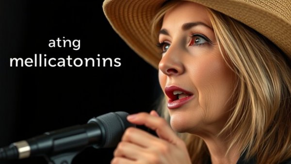 Woman discussing melatonin and aging effects, close-up.