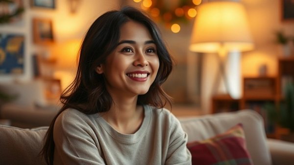 Create a More Magical 2026 with this cheerful scene of a smiling woman.