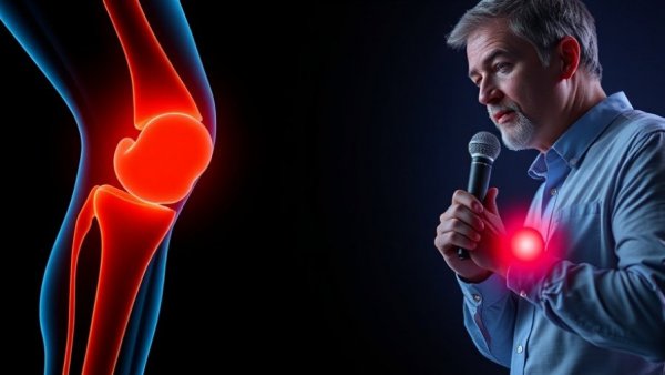 Cut osteoarthritis risk: Inflammation in knee joint illustration, speaker discussing