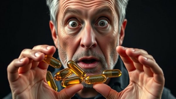 Man amazed by omega-3 capsules for brain health.