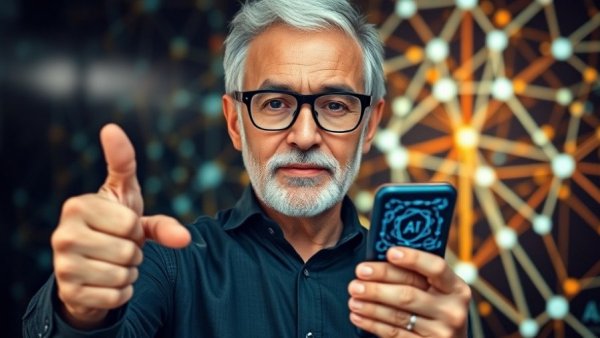 AI for Diet Advice critiqued by older man holding smartphone app
