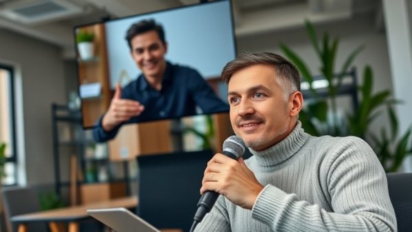 Two men on video call, discussing mistakes made in their 30s, focused and professional.
