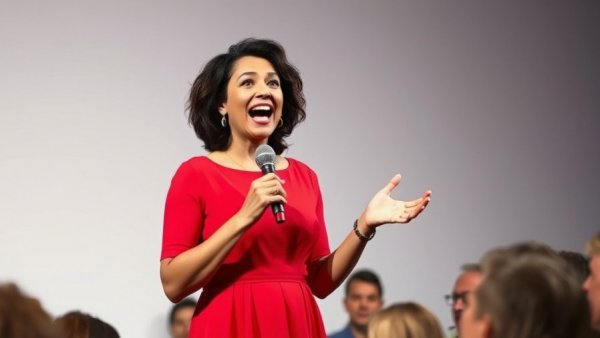 Woman discussing exercise for aging brains on stage