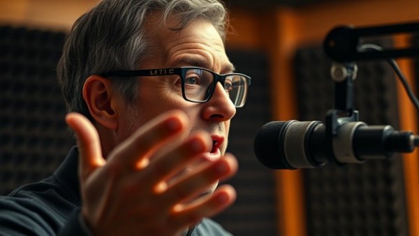 Focused speaker in a studio discussing best way to lose fat without losing muscle.