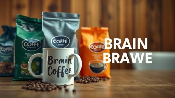 Coffee bags and mug promoting coffee benefits for longevity.