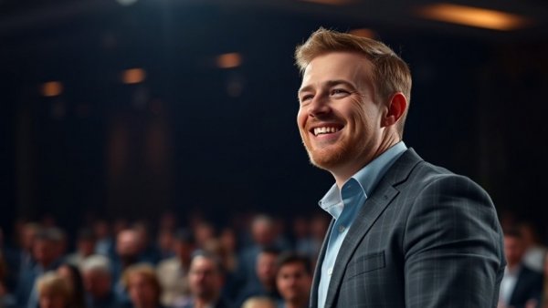 Power of Identity and Connection at a summit with a confident speaker.