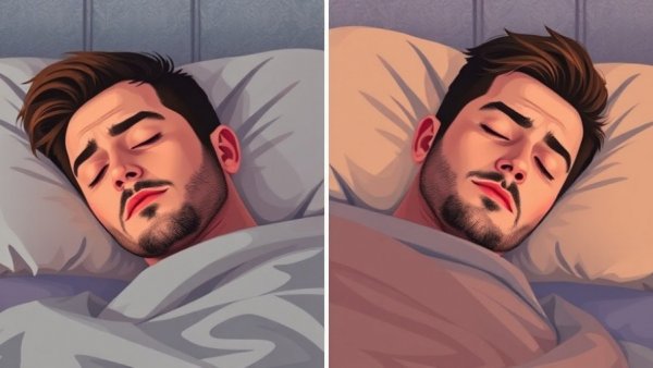 Illustration of light affecting man's sleep quality with a before and after scene.