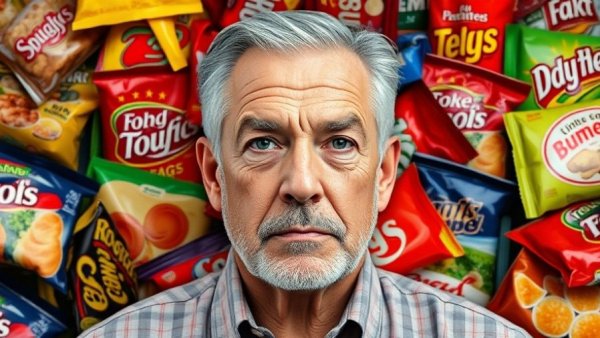 Collage depicting Health Transformation from Junk Food surrounded by snacks.