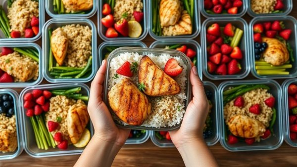 Organized meal prep containers for busy professionals, healthy recipes.