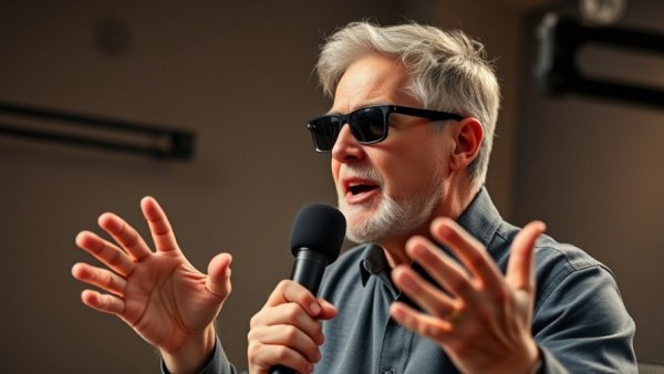 Man discussing mold-free coffee passionately in podcast studio