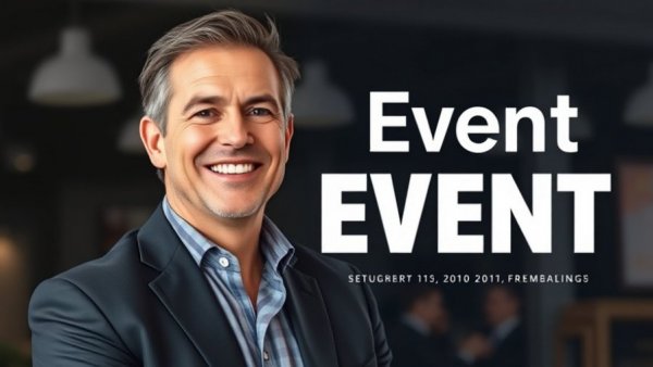 Smiling man promoting a business event with confidence.