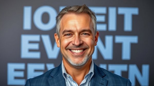 Intermittent Fasting Secrets for Execs: Live event announcement with confident speaker.